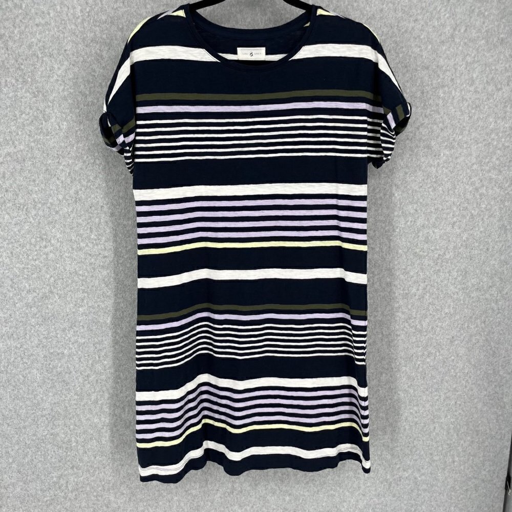 Lou and Grey Womens Oversized Knit Shirt Dress Size Small Navy Blue Striped NWOT